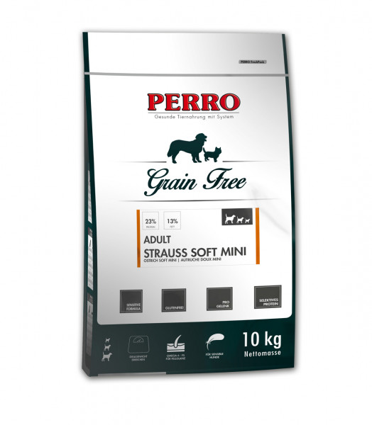 Vzorek PERRO Grain Free Adult Mini Soft Pštros 100g