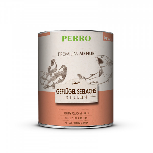 PERRO Premium Menue Treska tmavá, drůbež a nudle 820g