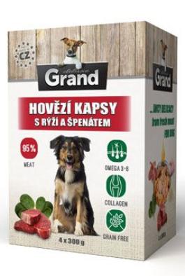 GRAND kaps. deluxe pes hovězí s rýží a špenát. 4x300g