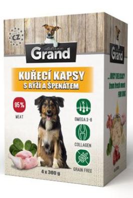 GRAND kaps. deluxe pes kuřecí s rýží a špenát. 4x300g