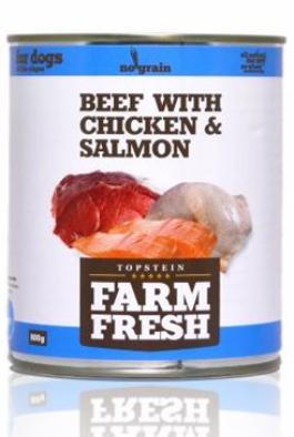 Farm Fresh Dog Beef with Chicken&Salmon konzerva 800g